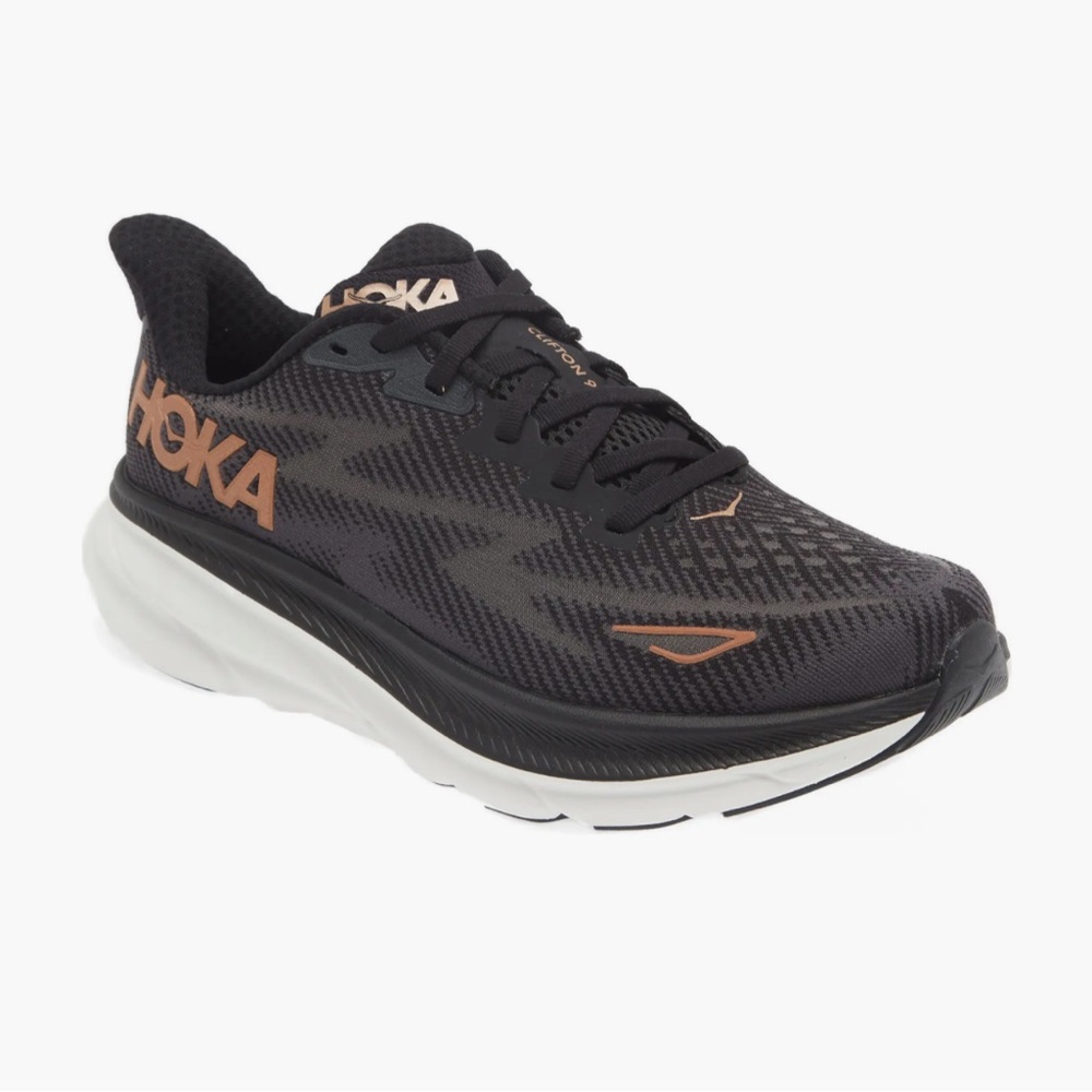 Hoka Black and Copper Athletic Shoes